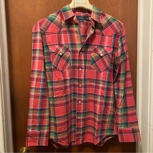 Polo Ralph Lauren madras plaid button down size M pink red colors